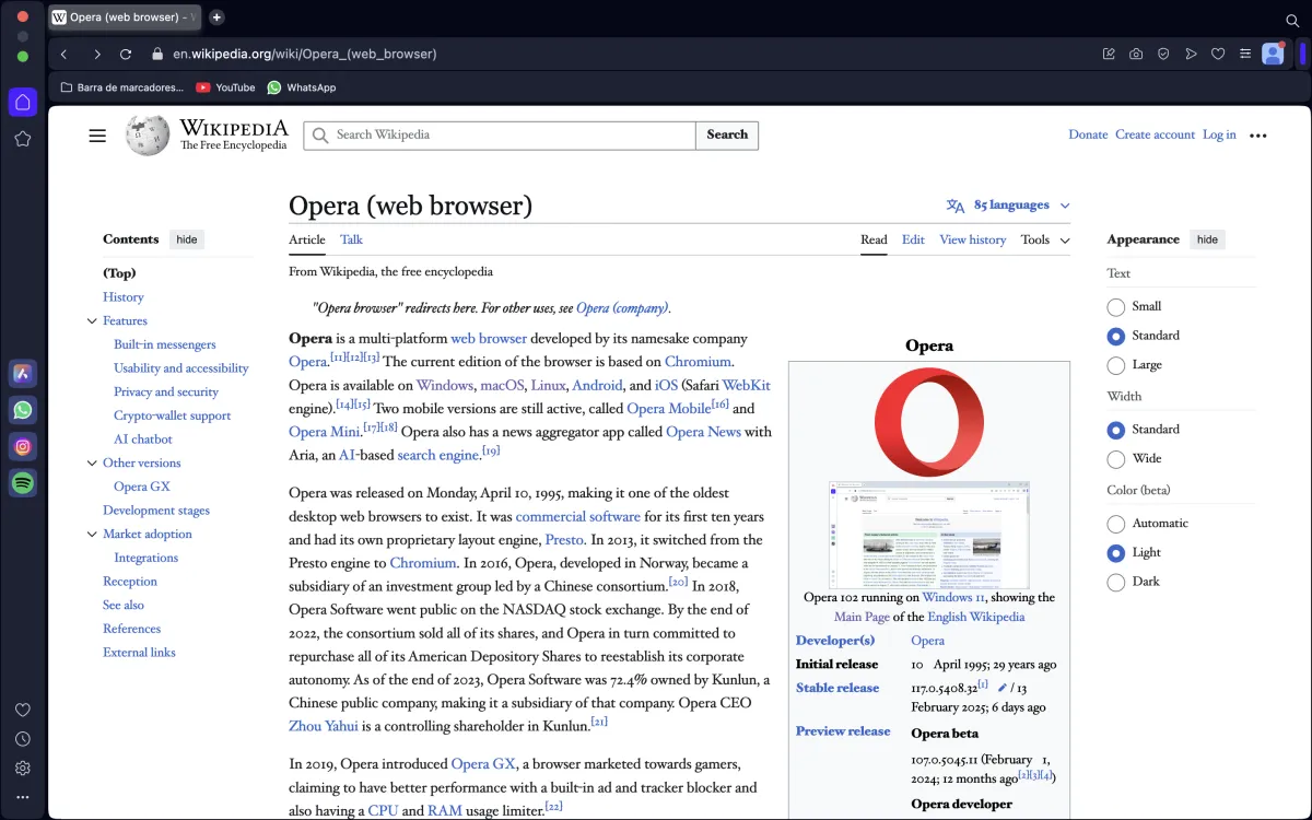 Интерфейс браузера Opera